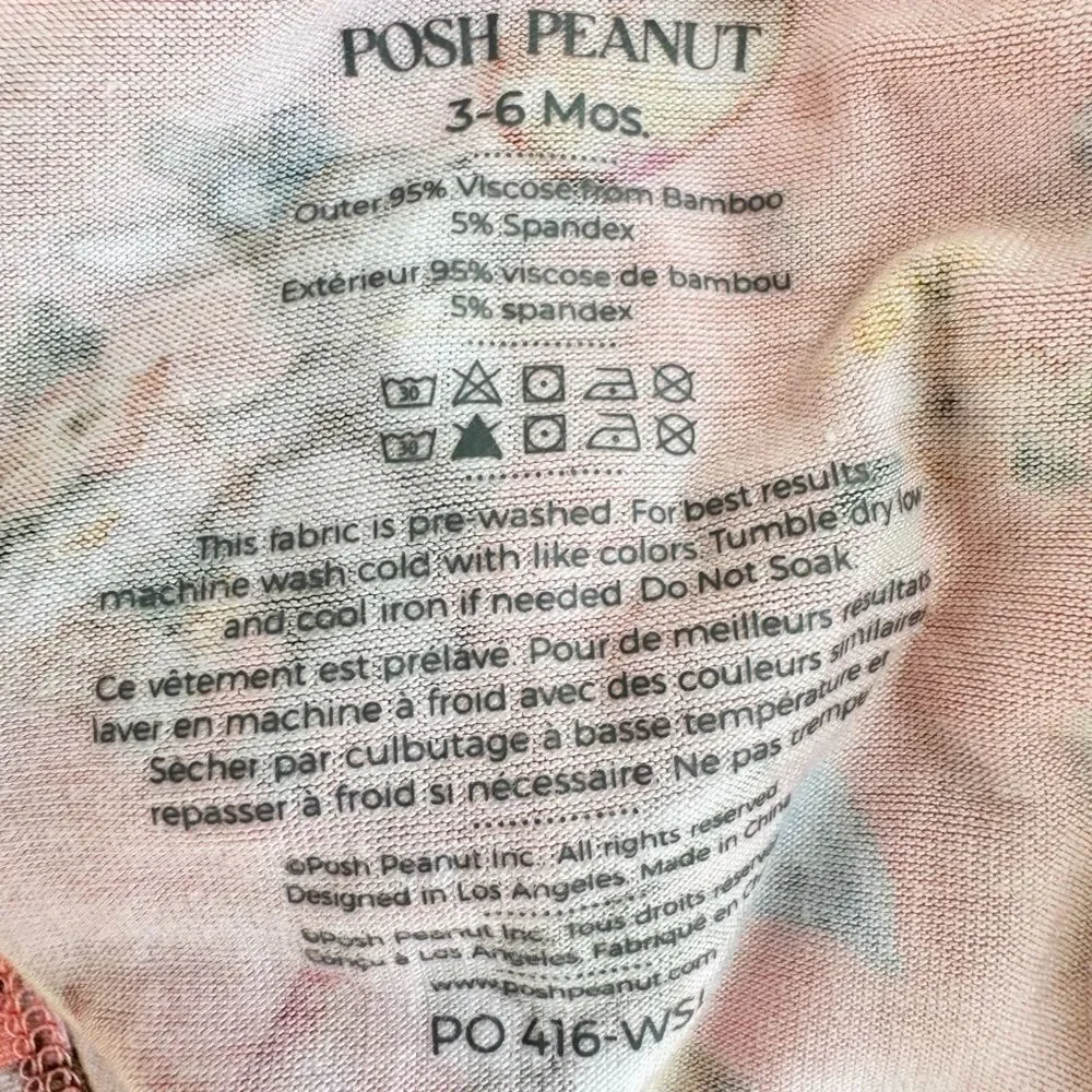 Posh Peanut Baby Girls Kids Bamboo Pink Bunny Print Onesie Bodysuit. 3-6 Months.